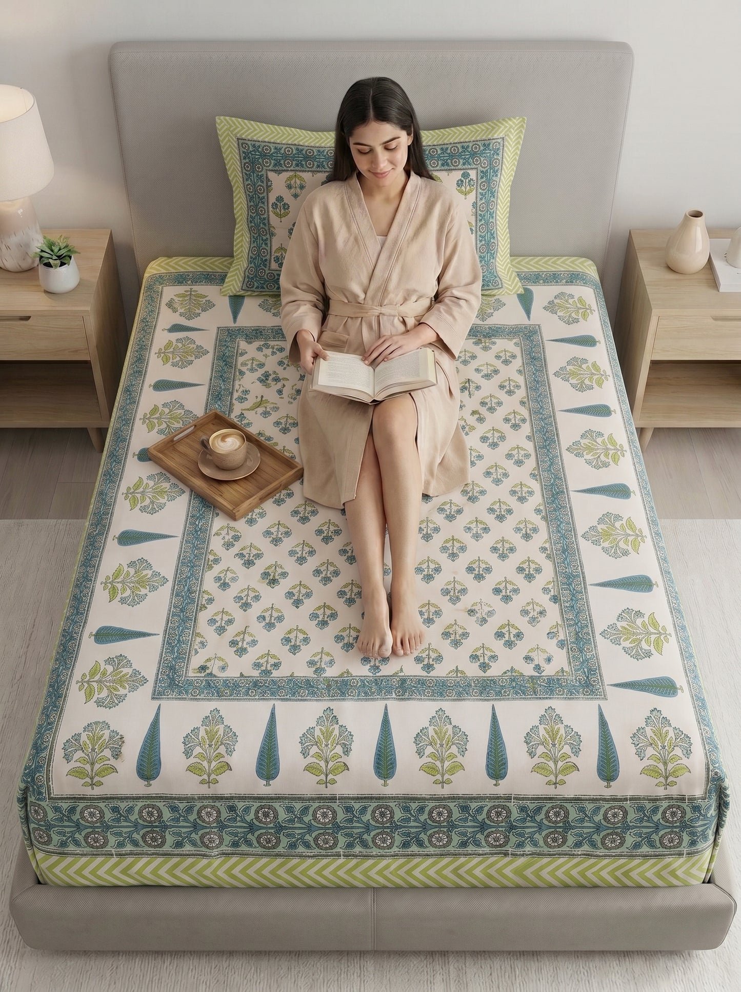 Heritage 144 TC 100% Cotton Single Size Bedsheet (90 x 60 Inches) | Pista Green