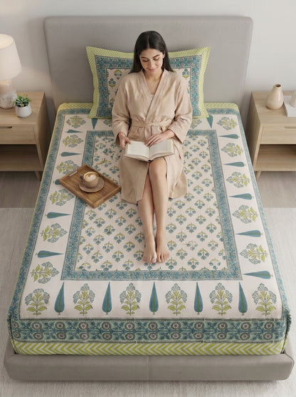 Heritage 144 TC 100% Cotton Single Size Bedsheet (90 x 60 Inches) | Pista Green