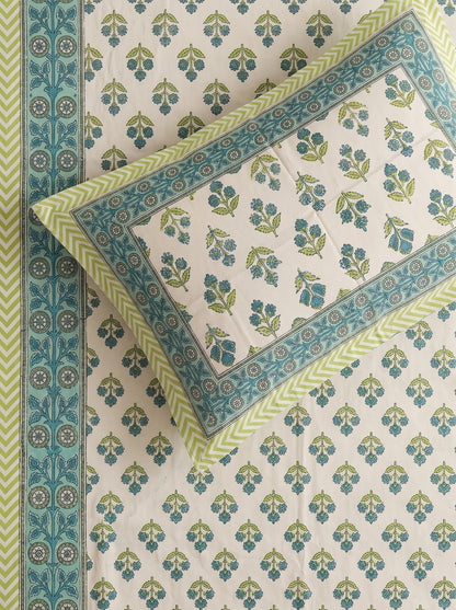 Heritage 144 TC 100% Cotton Single Size Bedsheet (90 x 60 Inches) | Pista Green