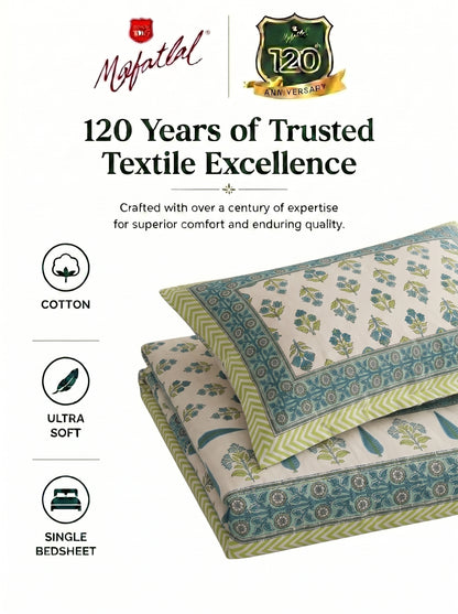 Heritage 144 TC 100% Cotton Single Size Bedsheet (90 x 60 Inches) | Pista Green