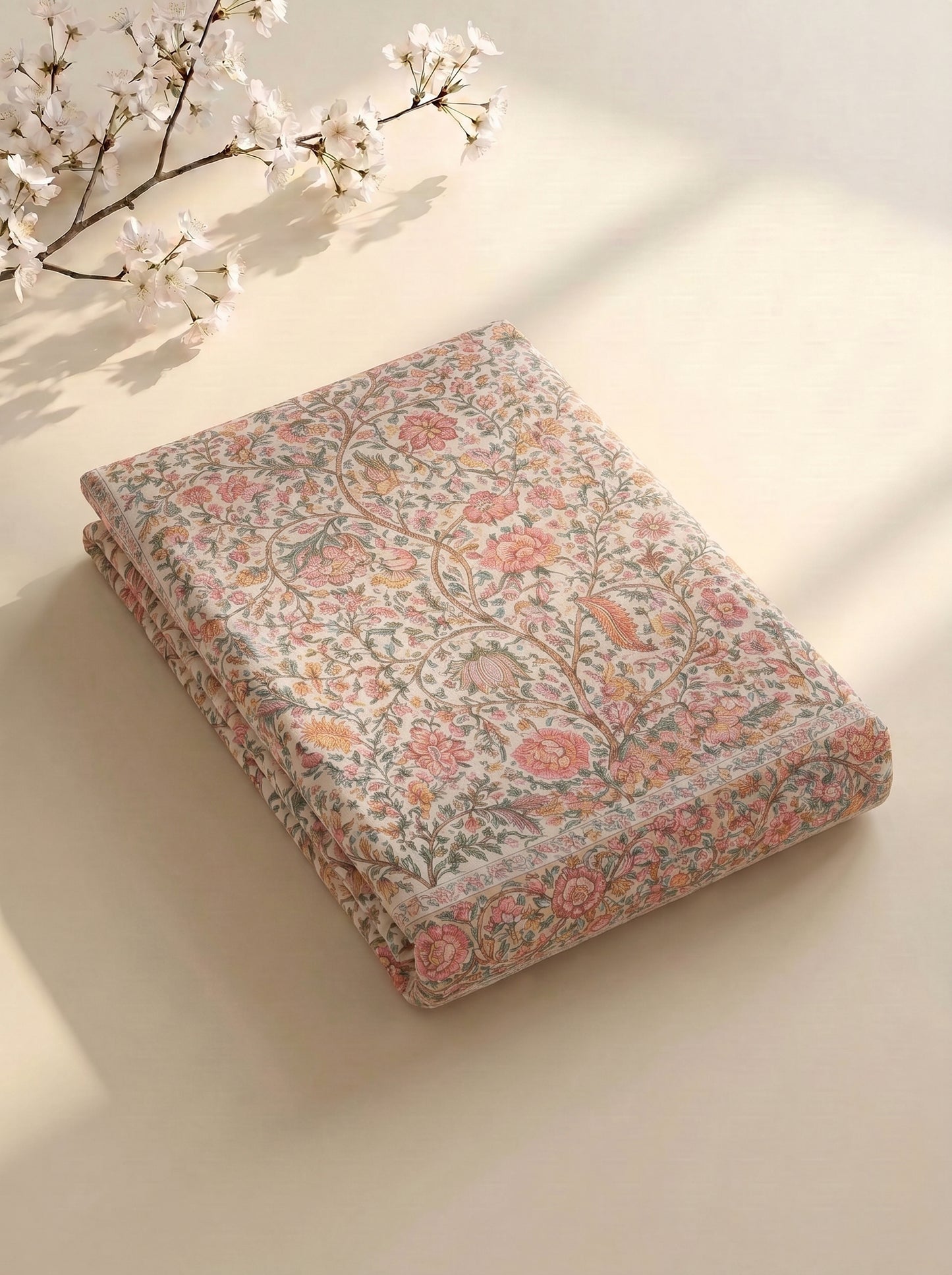 Heritage 144 TC 100% Cotton Single Size Jaipuri Printed Bedsheet (90 x 60 Inches) | Flesh Pink
