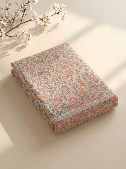 Heritage 144 TC 100% Cotton Single Size Jaipuri Printed Bedsheet (90 x 60 Inches) | Flesh Pink