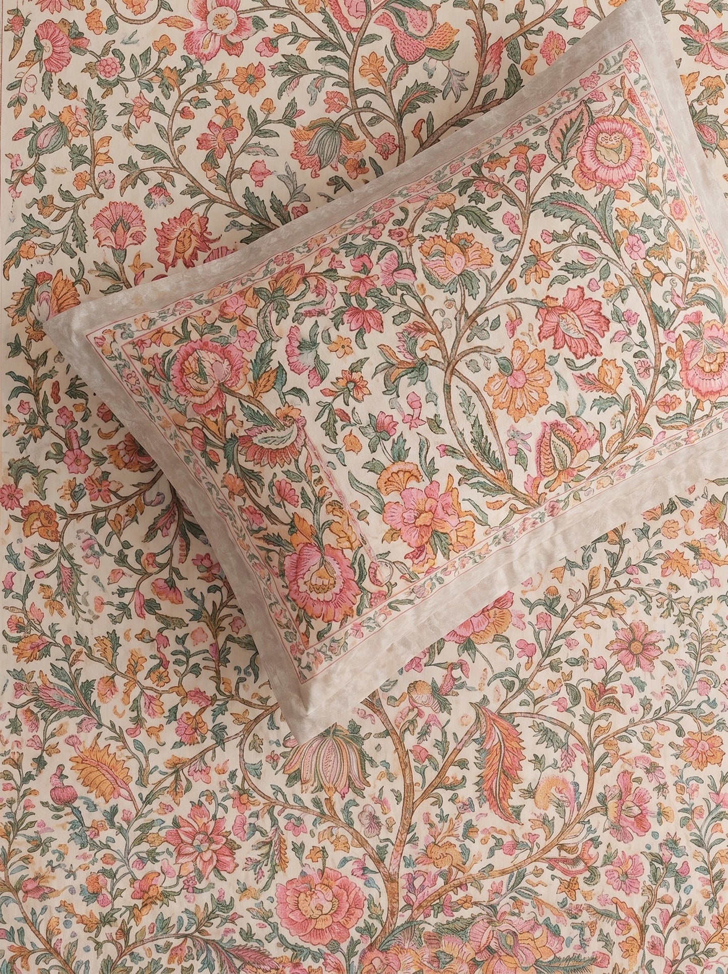 Heritage 144 TC 100% Cotton Single Size Jaipuri Printed Bedsheet (90 x 60 Inches) | Flesh Pink