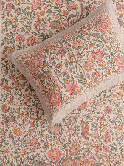 Heritage 144 TC 100% Cotton Single Size Jaipuri Printed Bedsheet (90 x 60 Inches) | Flesh Pink