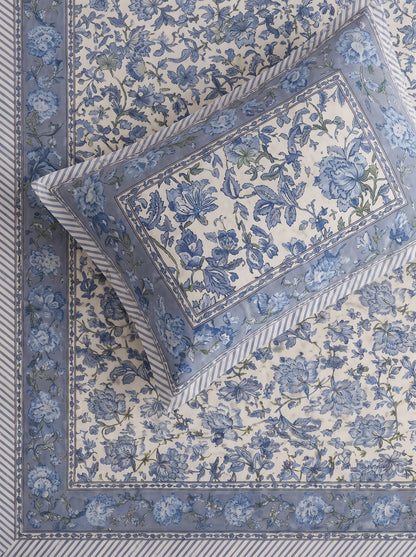 Heritage 144 TC 100% Cotton Single Size Bedsheet (90 x 60 Inches) | Prime Blue