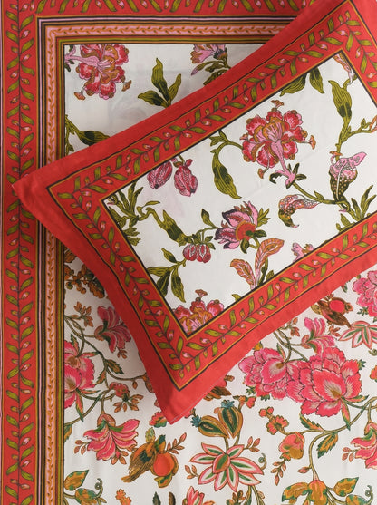 Heritage 144 TC 100% Cotton Single Size Jaipuri Printed Bedsheet (90 x 60 Inches) | Red