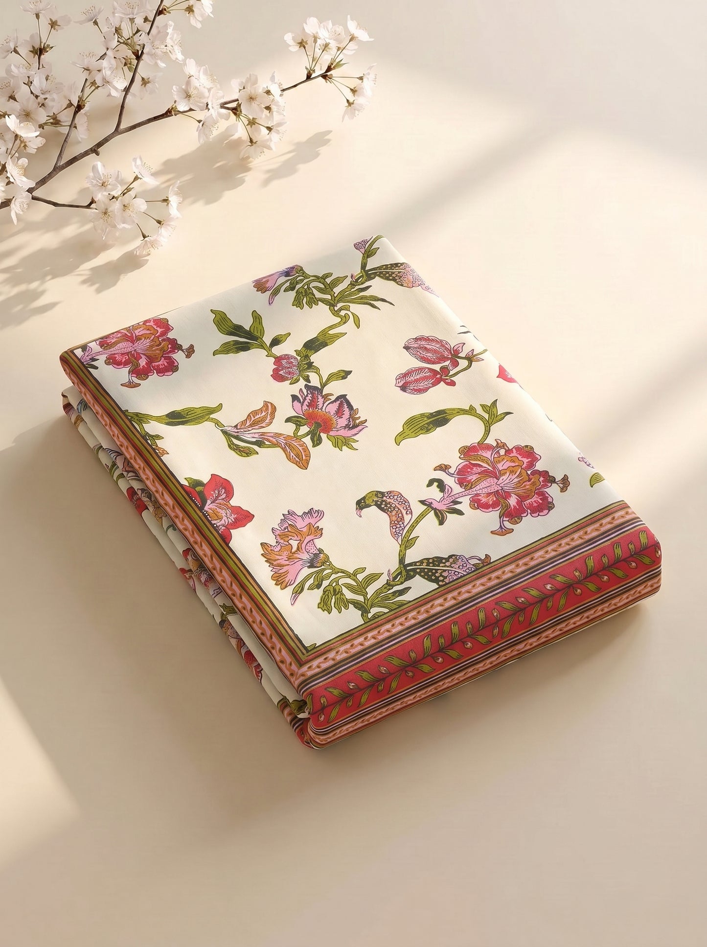Heritage 144 TC 100% Cotton Single Size Jaipuri Printed Bedsheet (90 x 60 Inches) | Red