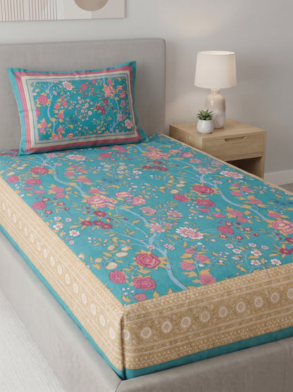 Heritage 144 TC 100% Cotton Single Size Bedsheet (90 x 60 Inches) | Navy Blue