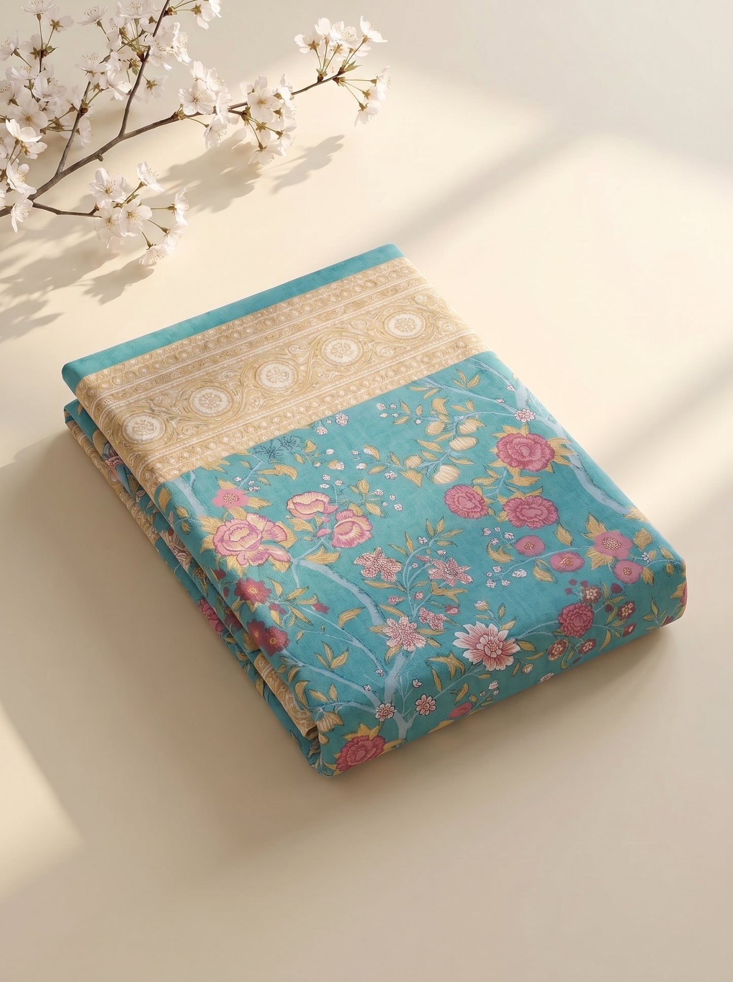 Heritage 144 TC 100% Cotton Single Size Bedsheet (90 x 60 Inches) | Navy Blue
