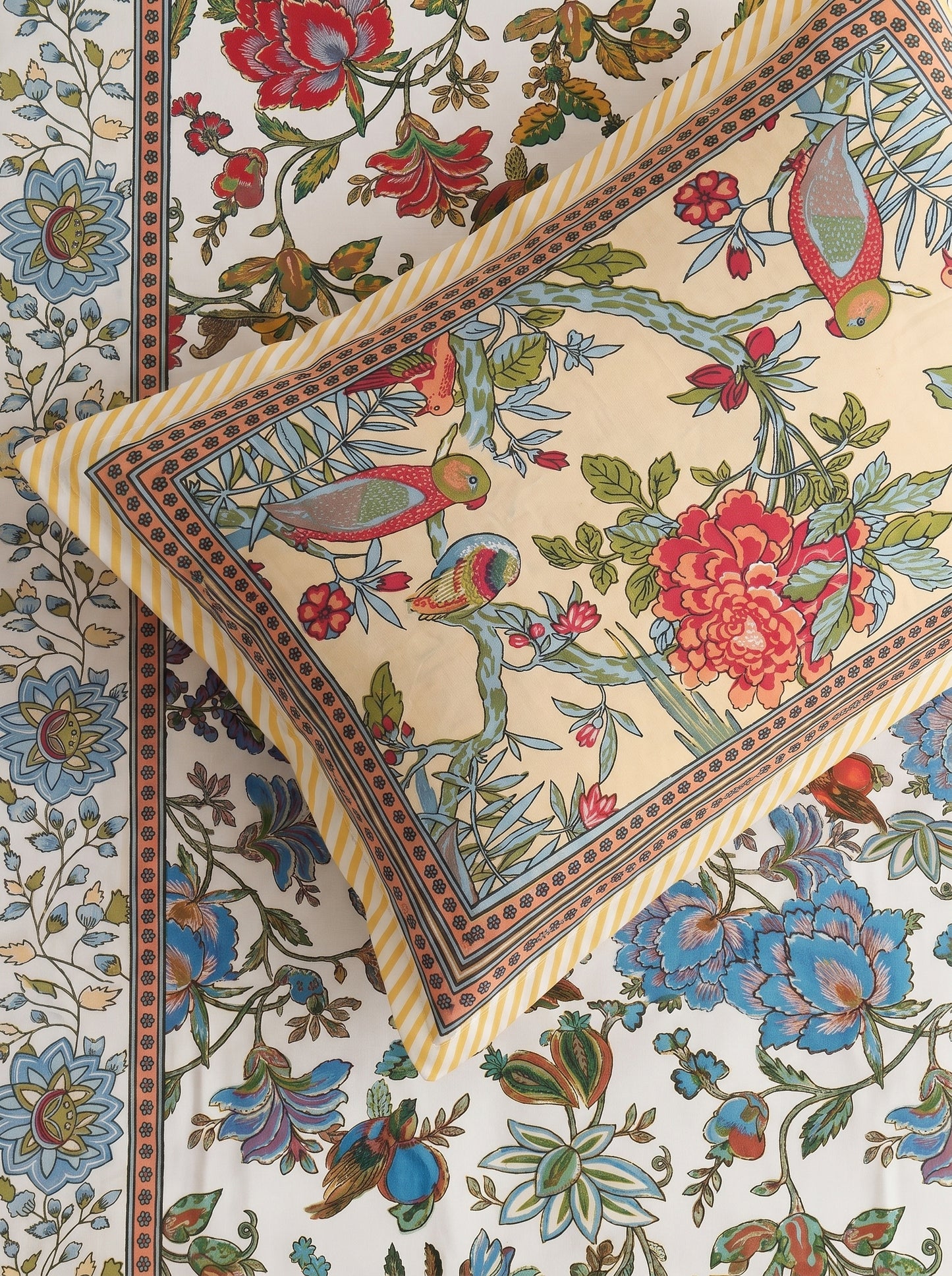 Heritage 144 TC 100% Cotton Single Size Floral Bedsheet (90 x 60 Inches) | Beige