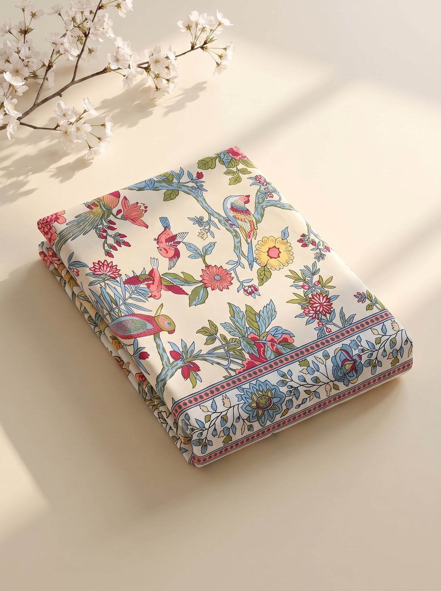 Heritage 144 TC 100% Cotton Single Size Floral Bedsheet (90 x 60 Inches) | Beige