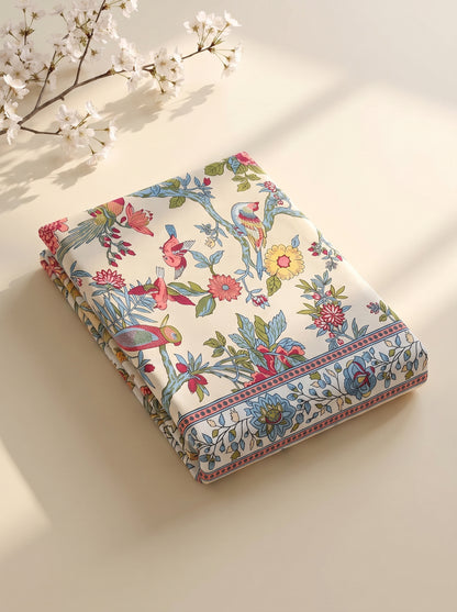 Heritage 144 TC 100% Cotton Single Size Floral Bedsheet (90 x 60 Inches) | Beige