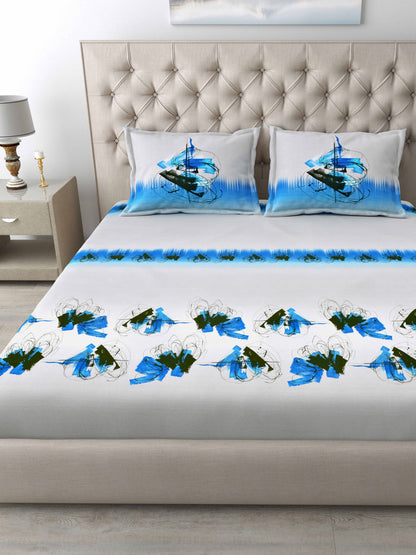 Mafatlal 186 TC Autumn Delight Cotton King Bedsheet | 108x108 Inches | Blue Fish