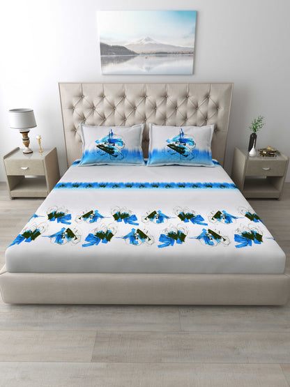 Mafatlal 186 TC Autumn Delight Cotton King Bedsheet | 108x108 Inches | Blue Fish