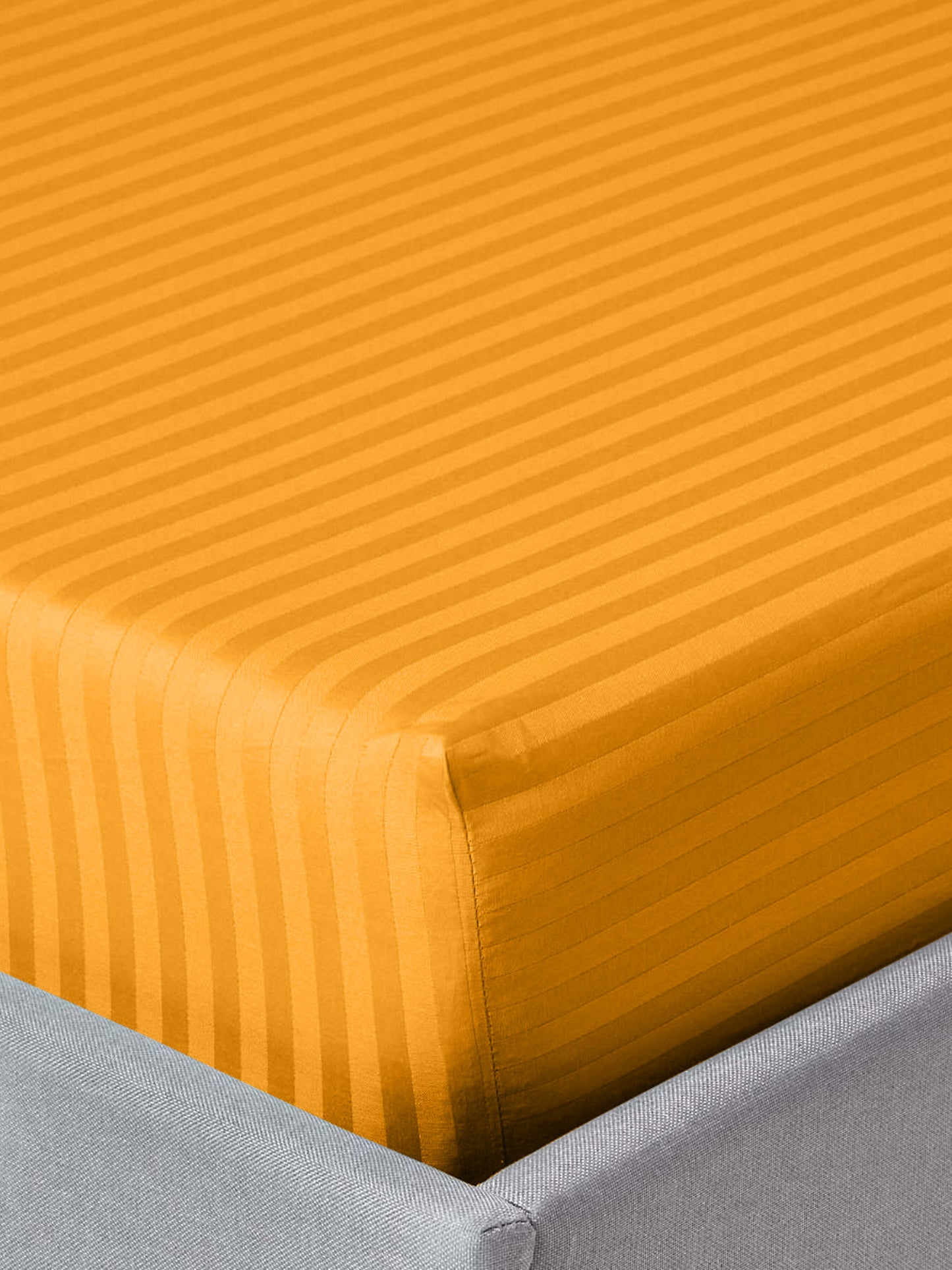 Italian Stripe King Size Bedsheet with 2 Pillow Covers | 210 TC Pure Cotton | Yellow