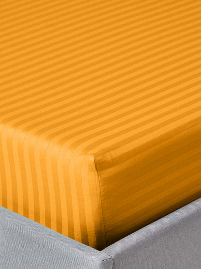Italian Stripe King Size Bedsheet with 2 Pillow Covers | 210 TC Pure Cotton | Yellow
