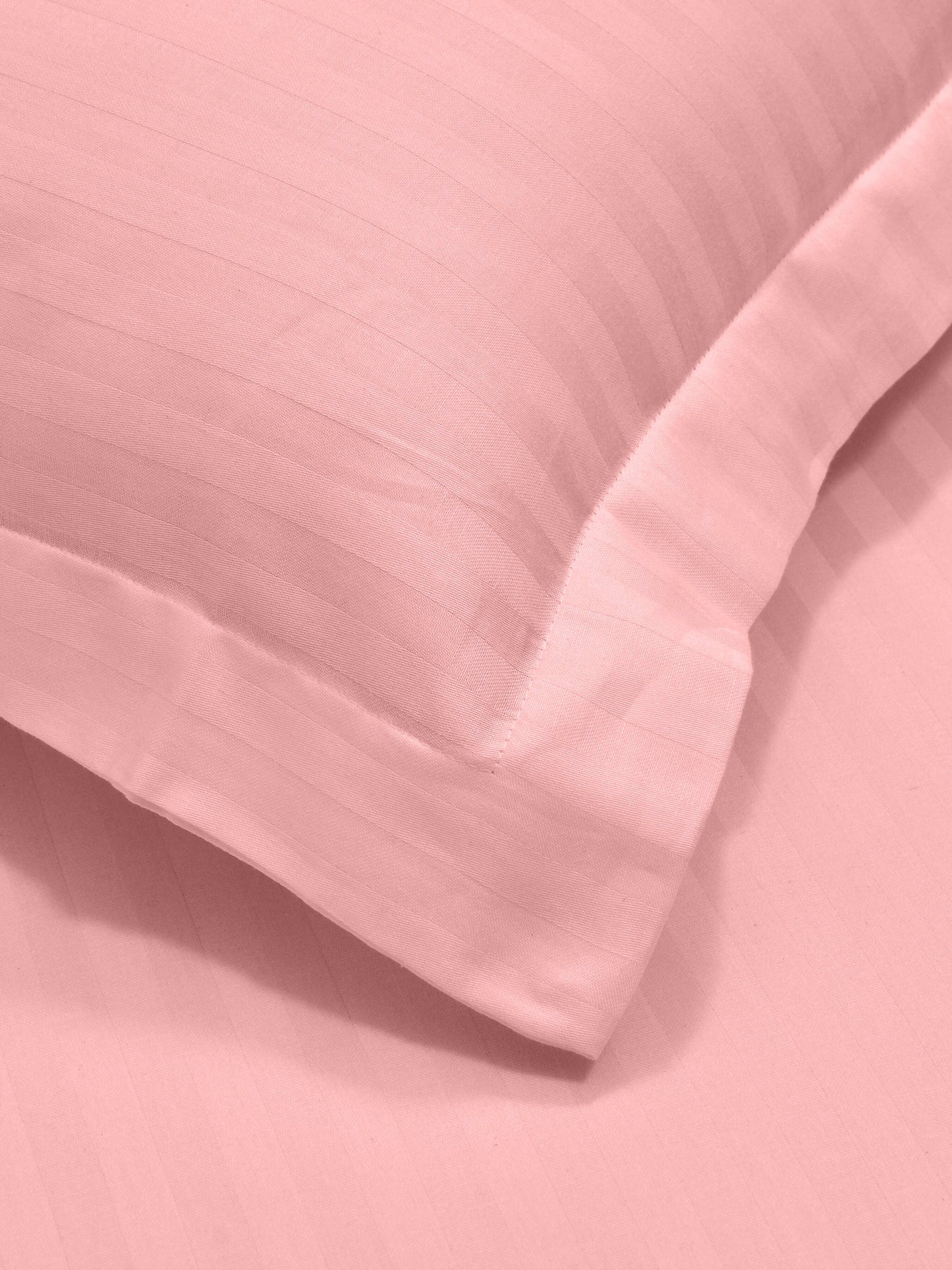 Italian Stripe King Size Bedsheet with 2 Pillow Covers | 210 TC Pure Cotton | Light Pink