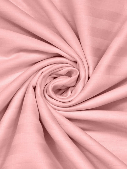 Italian Stripe King Size Bedsheet with 2 Pillow Covers | 210 TC Pure Cotton | Light Pink