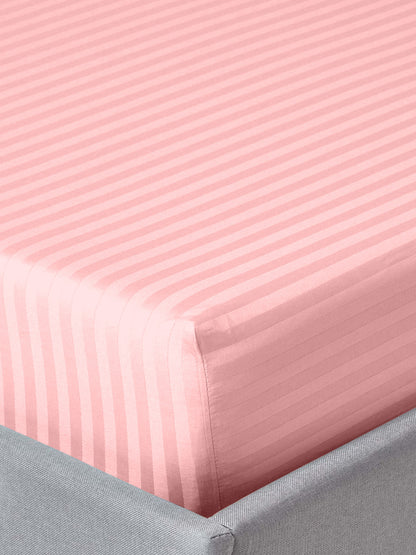 Italian Stripe King Size Bedsheet with 2 Pillow Covers | 210 TC Pure Cotton | Light Pink