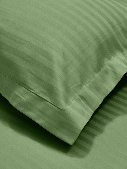 Italian Stripe King Size Bedsheet with 2 Pillow Covers | 210 TC Pure Cotton | Green