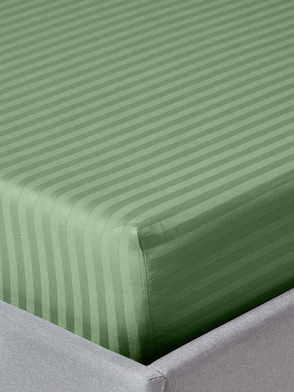 Italian Stripe King Size Bedsheet with 2 Pillow Covers | 210 TC Pure Cotton | Green
