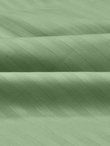 Italian Stripe King Size Bedsheet with 2 Pillow Covers | 210 TC Pure Cotton | Green