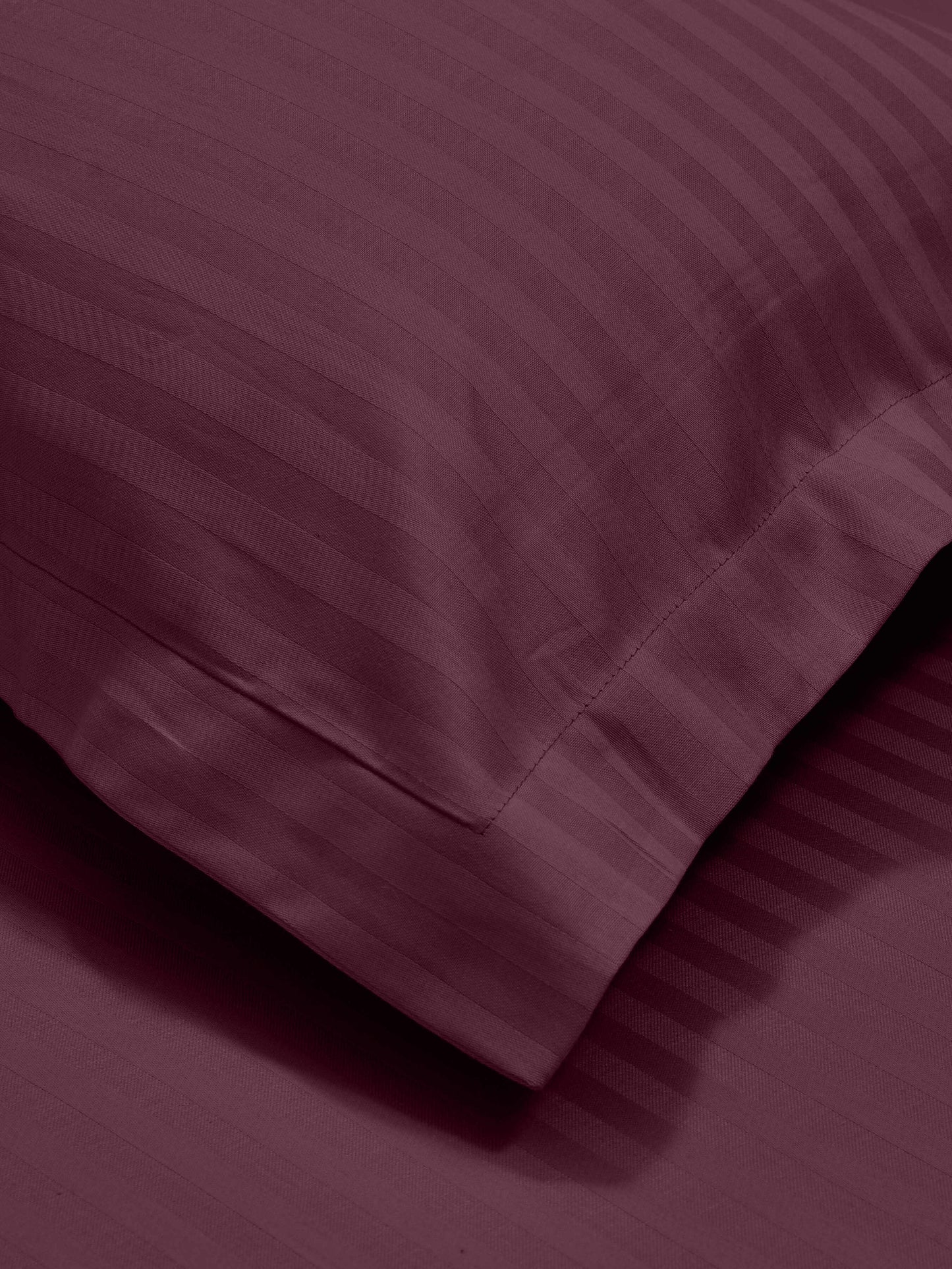 Italian Stripe King Size Bedsheet with 2 Pillow Covers | 210 TC Pure Cotton | Red
