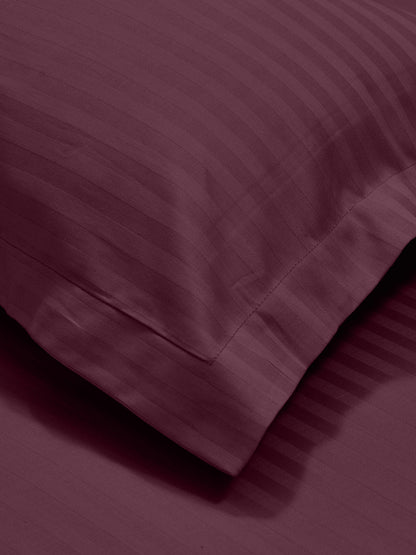 Italian Stripe King Size Bedsheet with 2 Pillow Covers | 210 TC Pure Cotton | Red