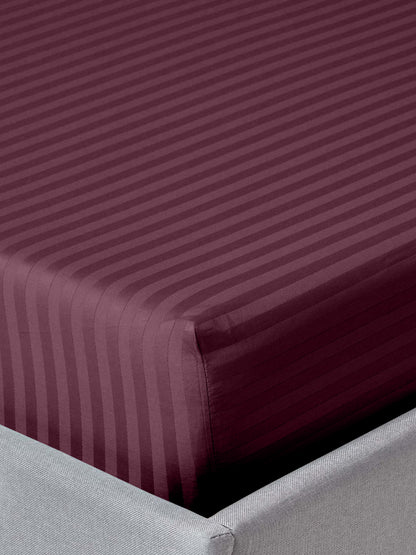 Italian Stripe King Size Bedsheet with 2 Pillow Covers | 210 TC Pure Cotton | Red