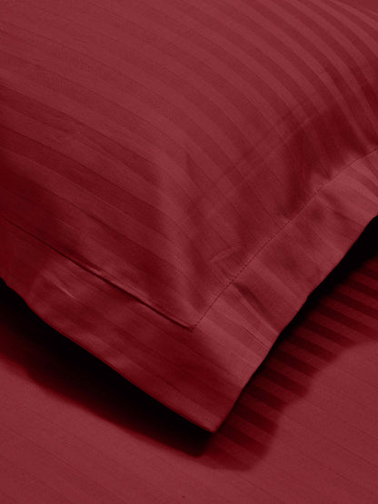 210 TC 100% Cotton Italian Strip Single Bedsheet | 90 x 60 Inches | Maroon