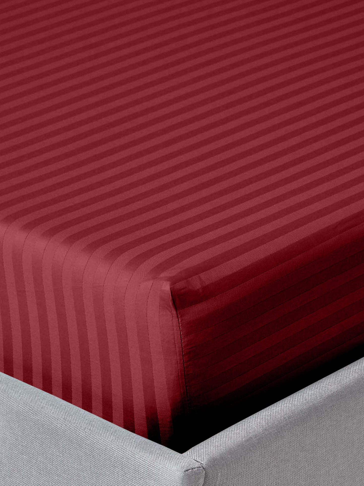 Italian Stripe King Size Bedsheet with 2 Pillow Covers | 210 TC Pure Cotton | Maroon
