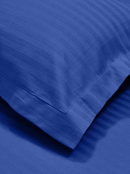 Italian Stripe King Size Bedsheet with 2 Pillow Covers | 210 TC Pure Cotton | Dark Blue