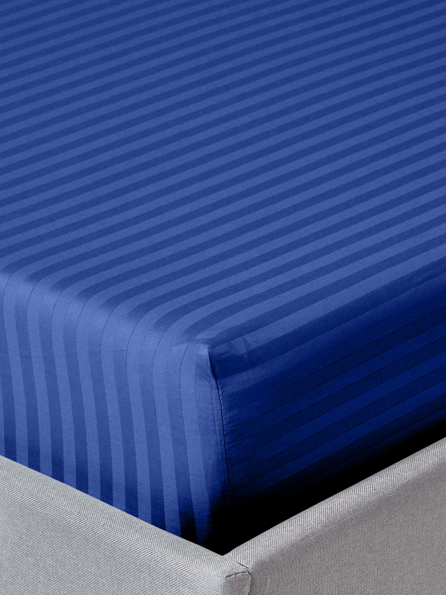 Italian Stripe King Size Bedsheet with 2 Pillow Covers | 210 TC Pure Cotton | Dark Blue