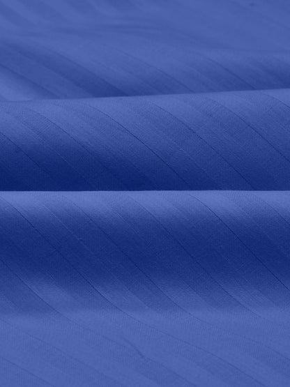 Italian Stripe King Size Bedsheet with 2 Pillow Covers | 210 TC Pure Cotton | Dark Blue