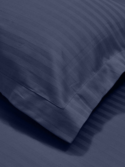 Italian Stripe King Size Bedsheet with 2 Pillow Covers | 210 TC Pure Cotton | Blue