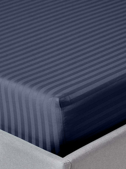 Italian Stripe King Size Bedsheet with 2 Pillow Covers | 210 TC Pure Cotton | Blue