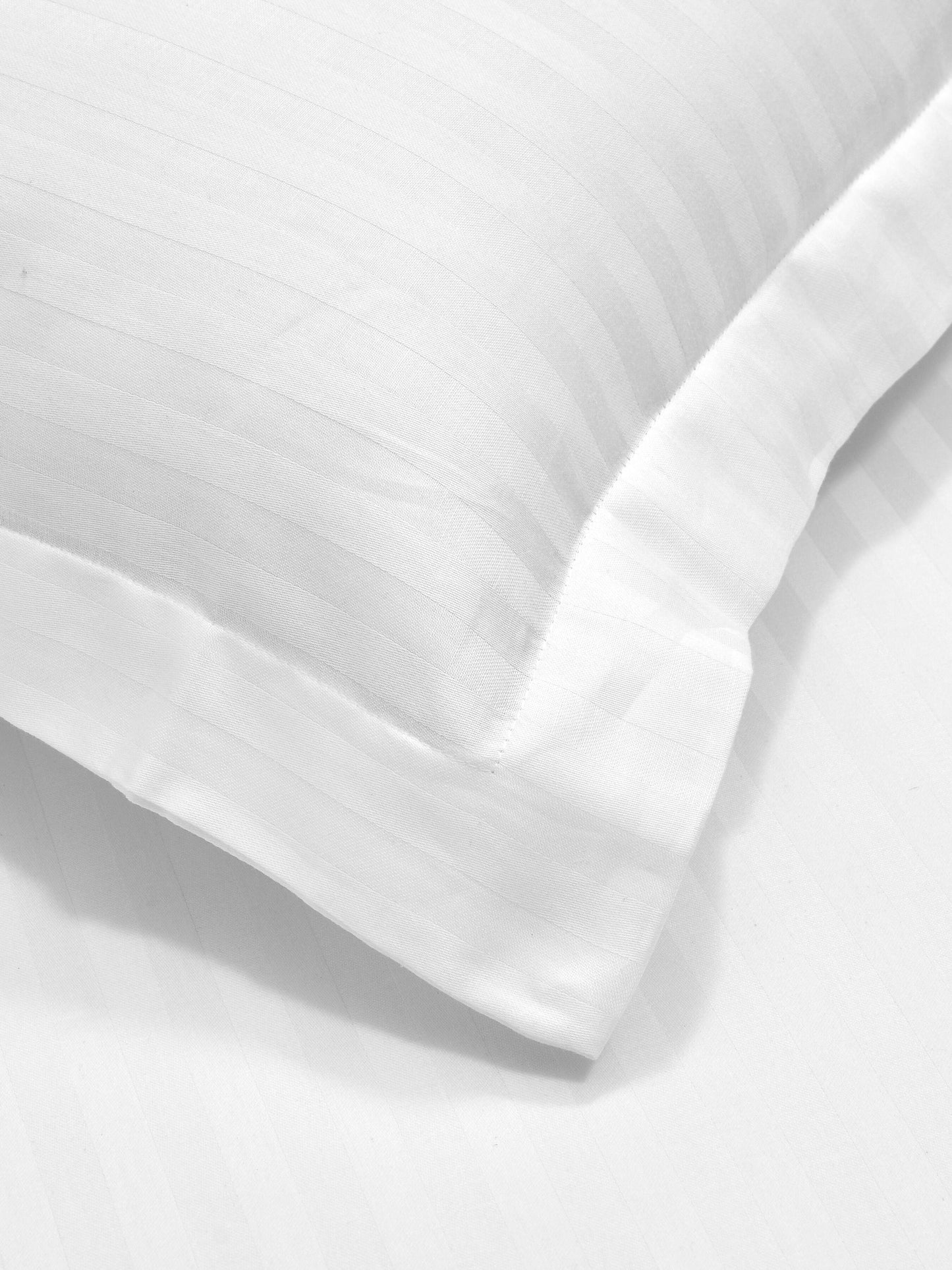 Italian Stripe King Size Bedsheet with 2 Pillow Covers | 210 TC Pure Cotton | White