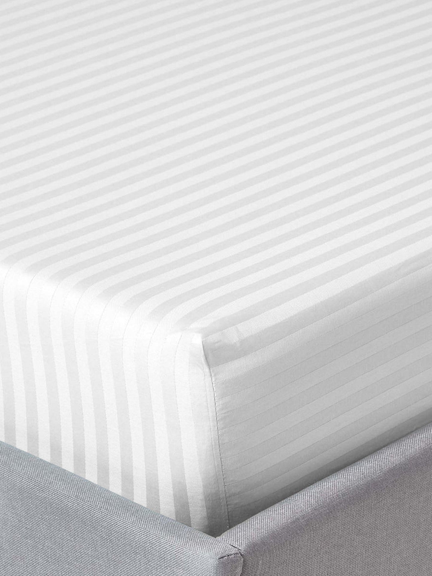 Italian Stripe King Size Bedsheet with 2 Pillow Covers | 210 TC Pure Cotton | White