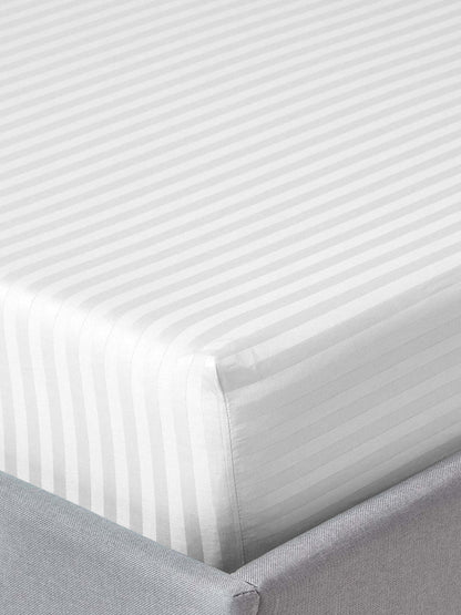 Italian Stripe King Size Bedsheet with 2 Pillow Covers | 210 TC Pure Cotton | White