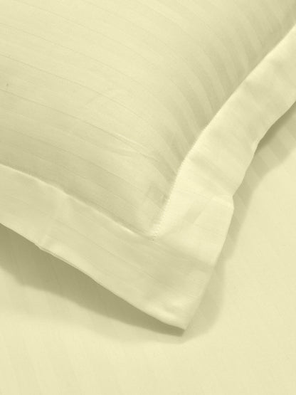 Italian Stripe King Size Bedsheet with 2 Pillow Covers | 210 TC Pure Cotton | Cream