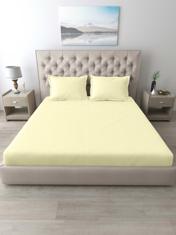 Italian Stripe King Size Bedsheet with 2 Pillow Covers | 210 TC Pure Cotton | Cream