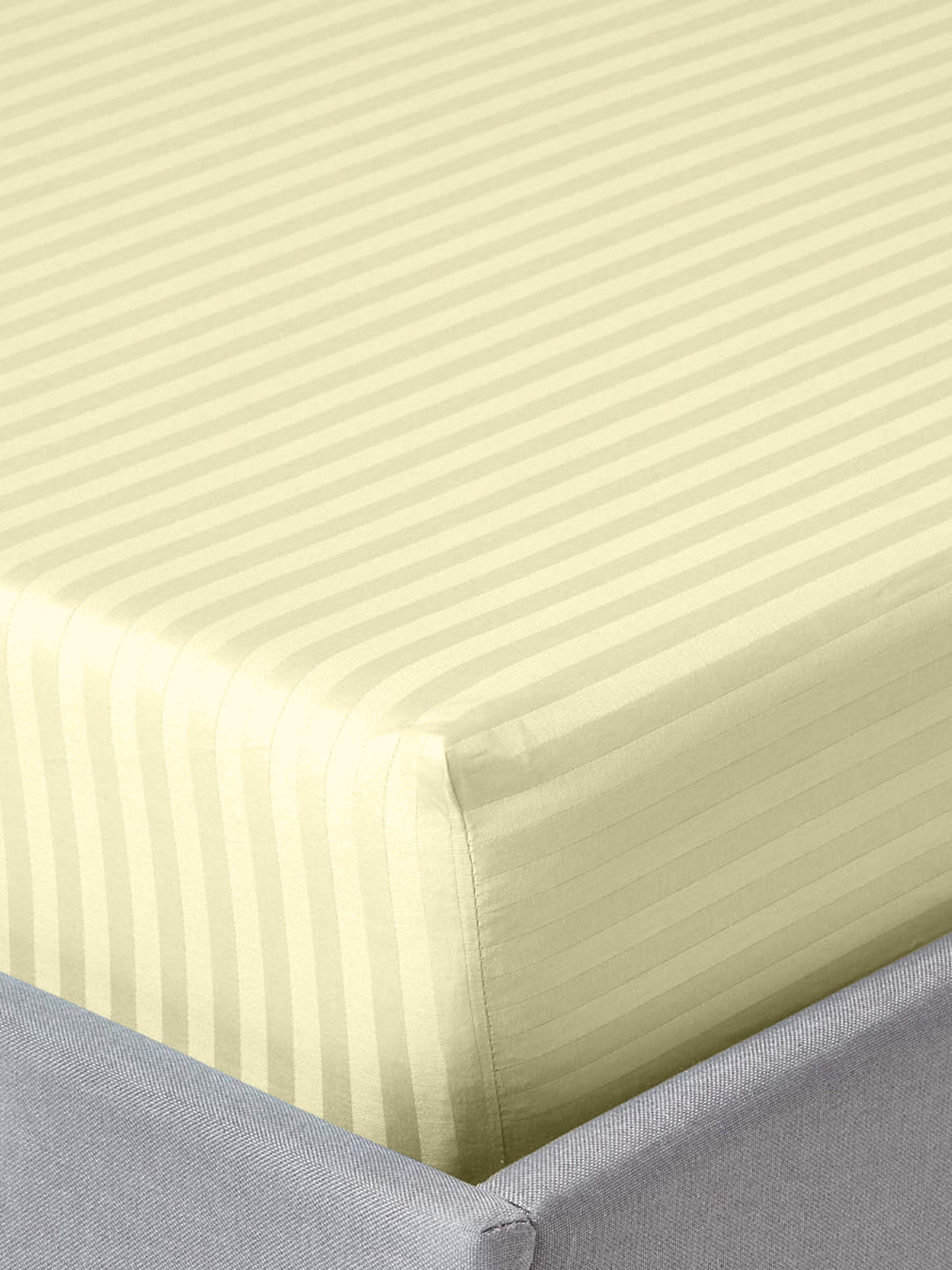 Italian Stripe King Size Bedsheet with 2 Pillow Covers | 210 TC Pure Cotton | Cream