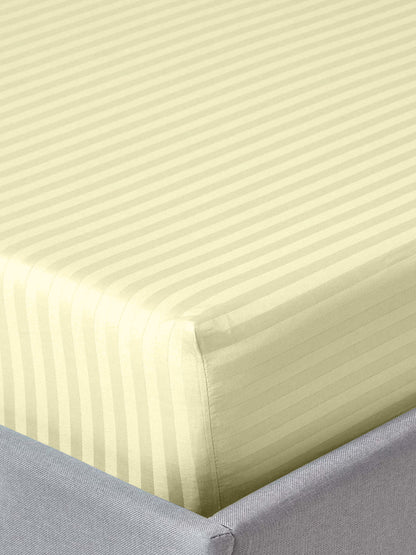 Italian Stripe King Size Bedsheet with 2 Pillow Covers | 210 TC Pure Cotton | Cream