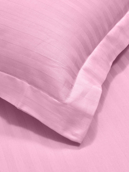 210 TC 100% Cotton Italian Strip Single Bedsheet | 90 x 60 Inches | Light Pink
