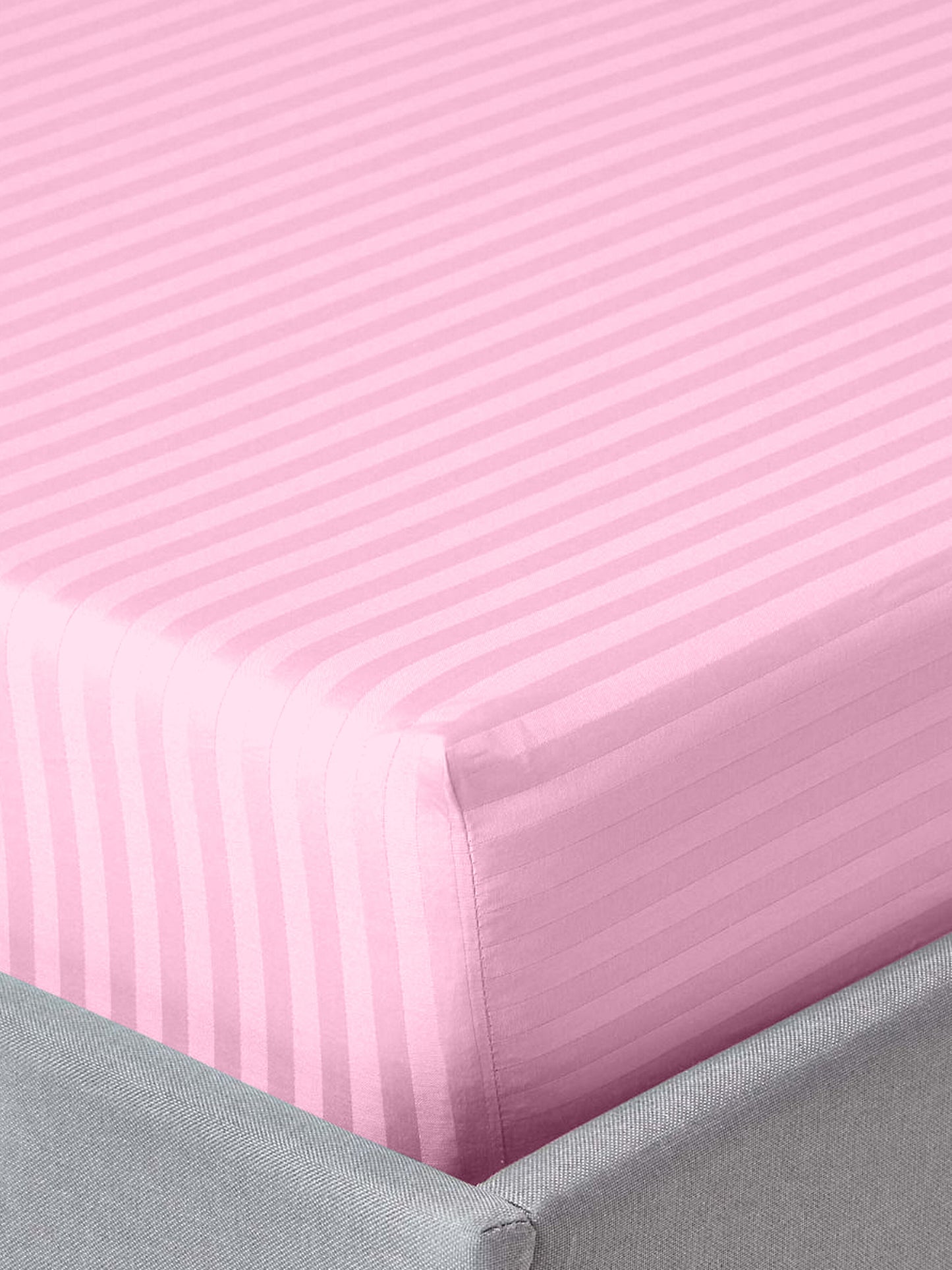 Italian Stripe King Size Bedsheet with 2 Pillow Covers | 210 TC Pure Cotton | Pink