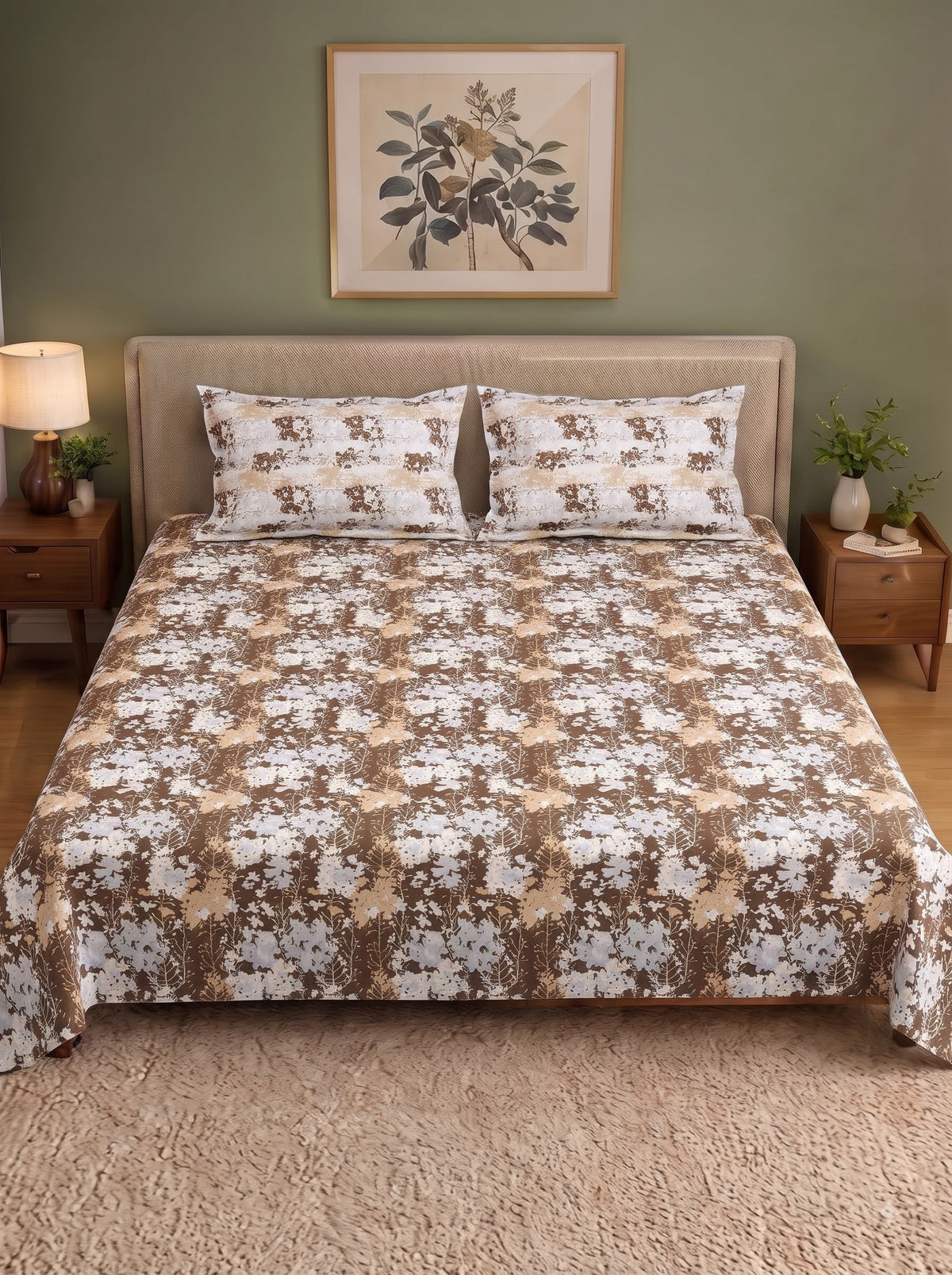 Corsica 186 TC Cotton King Size Bedsheet | 108x108 inches | Soft & Breathable Fabric | Flat Sheet with 2 Pillow Covers