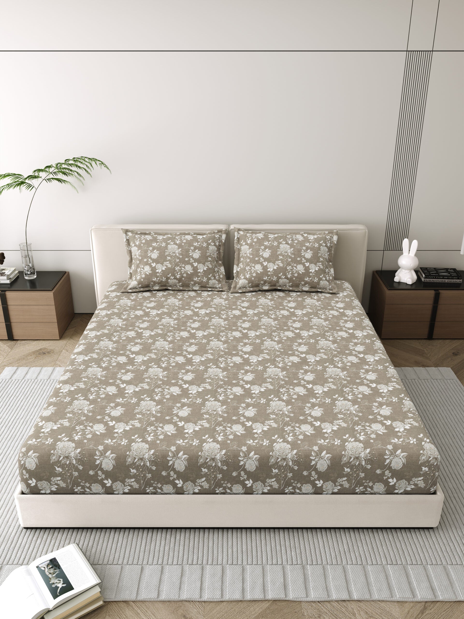 Mafatlal Corsica Bedsheet – Iced Coffee, King, Cotton Percale