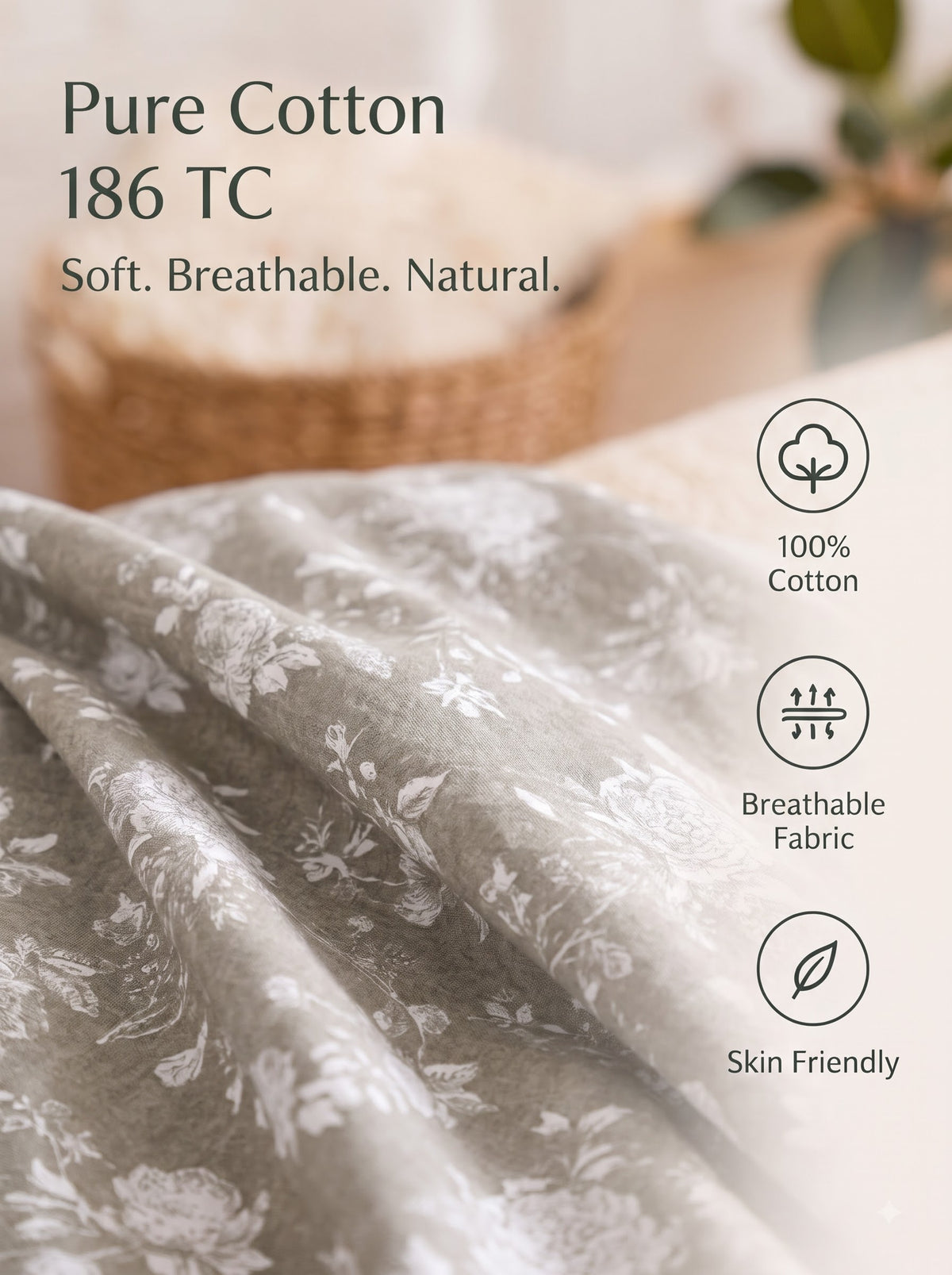 Corsica 186 TC Cotton King Size Bedsheet | 108x108 inches | Soft & Breathable Fabric | Flat Sheet with 2 Pillow Covers