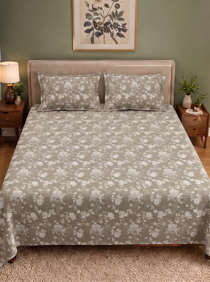 Corsica 186 TC Cotton King Size Bedsheet | 108x108 inches | Soft & Breathable Fabric | Flat Sheet with 2 Pillow Covers