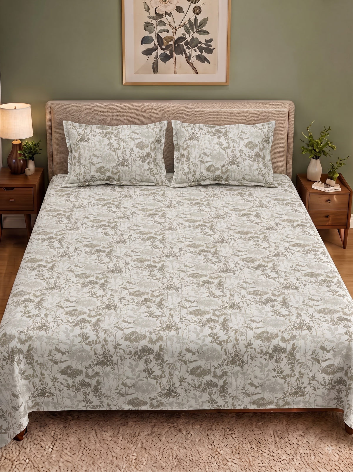 Corsica 186 TC Cotton King Size Bedsheet | 108x108 inches | Soft & Breathable Fabric | Flat Sheet with 2 Pillow Covers